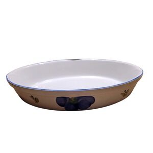 MAXAM Italy Italian Daisy Portugal Ceramic Oval Baking Dish Blue Floral Trim